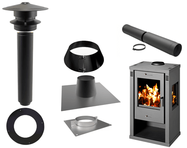 Aanbieding tuin houtkachel Vinz inclusief rookgasafvoer set Zwart