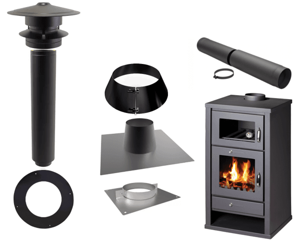 Aanbieding tuin houtkachel Luuk inclusief rookgasafvoer set Zwart