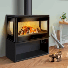 Lacunza Paris 800 driezijdig wand, met houtvak Houtkachel